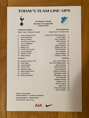 Tottenham hotspur 2026 - tottenham, 2026-2027